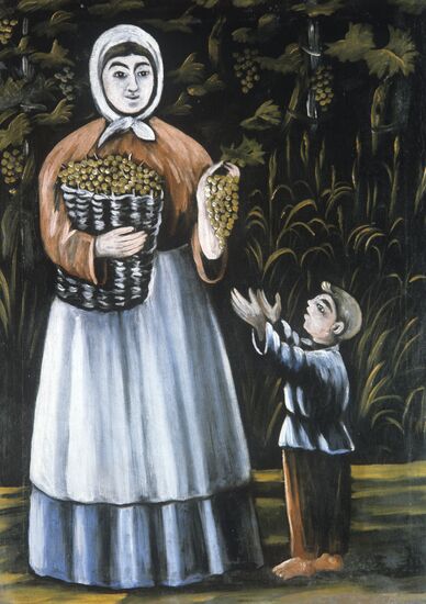 Reproduction of "Peasant with a Son" by Nikolai Pirosmanishvili