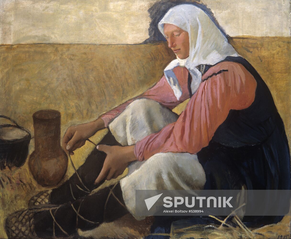 Reproduction of "Peasant Putting Her Shoes" painting