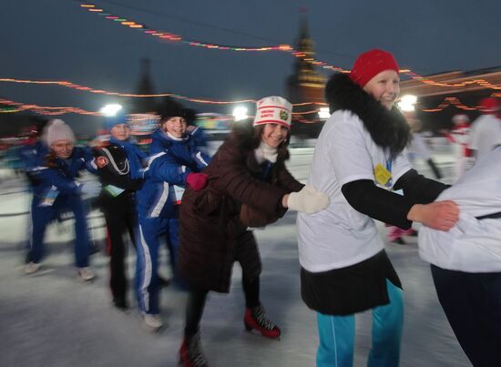 Russian schoolchildren on GUM rink on New Year's Eve