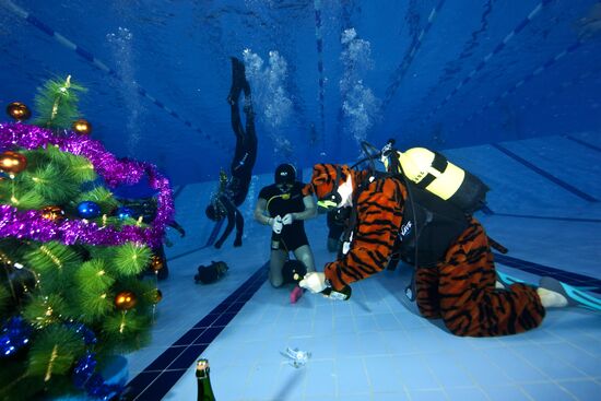 Western Bridge club see New Year in underwater