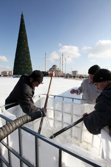 Snow laid around New Year tree in Grozny