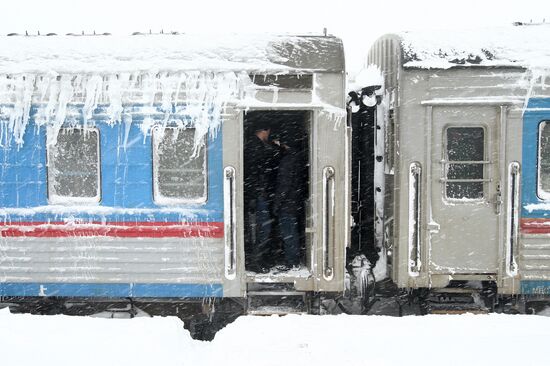 Rescue train at a Sakhalin railway station