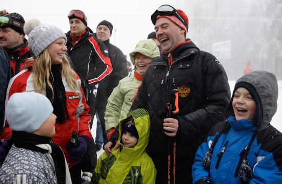 Dmitry Medvedev at alpine ski resort Krasnaya Polyana