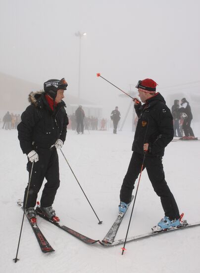 Dmitry Medvedev, Vladimir Putin at ski resort Krasnaya Polyana