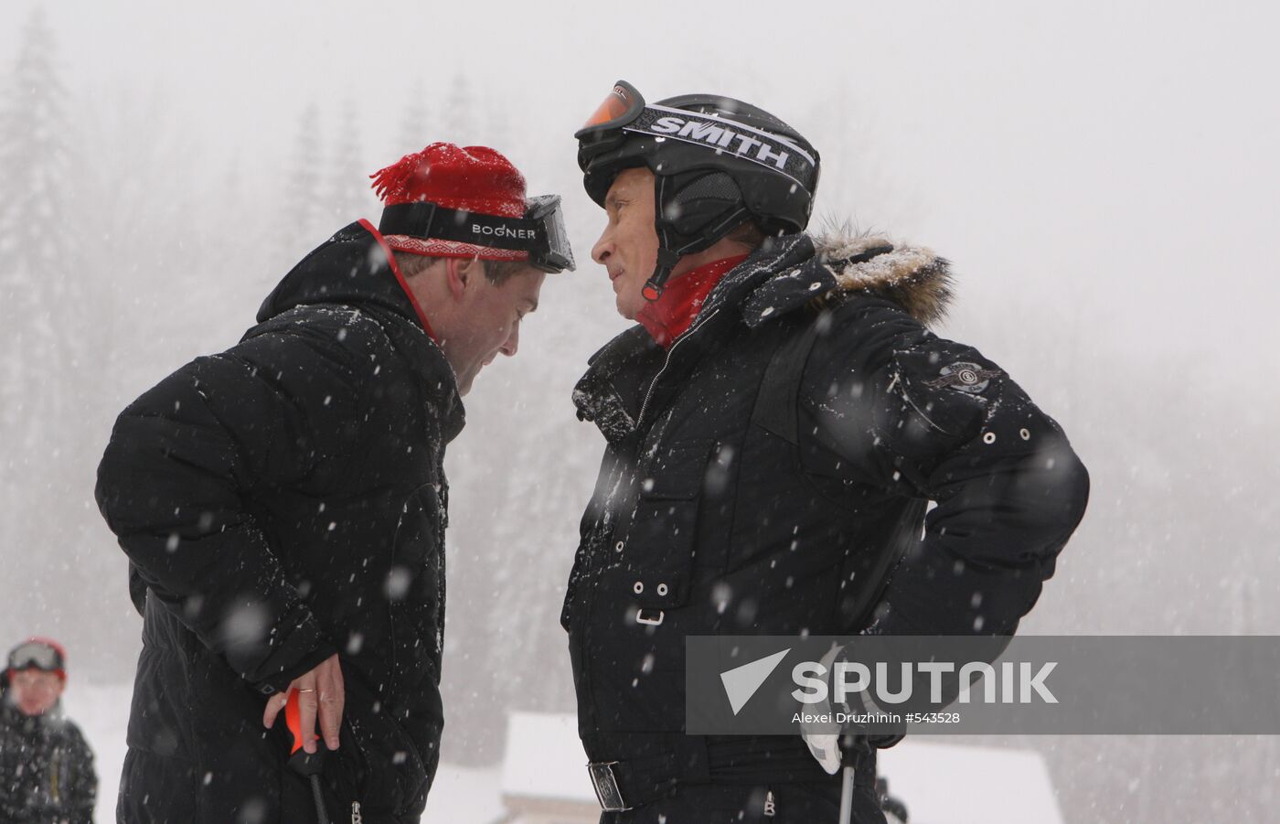 Dmitry Medvedev, Vladimir Putin at ski resort Krasnaya Polyana