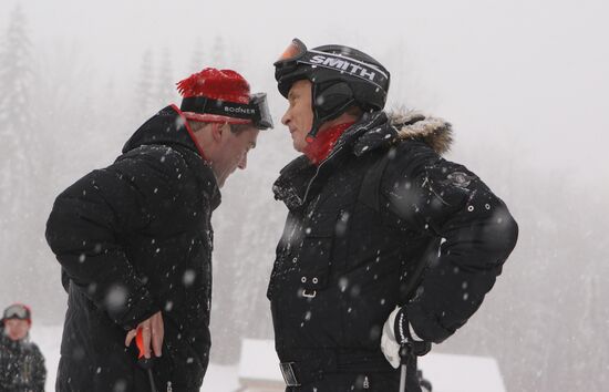 Dmitry Medvedev, Vladimir Putin at ski resort Krasnaya Polyana