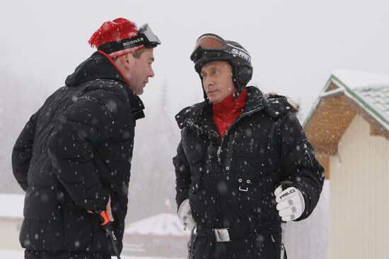 Dmitry Medvedev, Vladimir Putin at ski resort Krasnaya Polyana