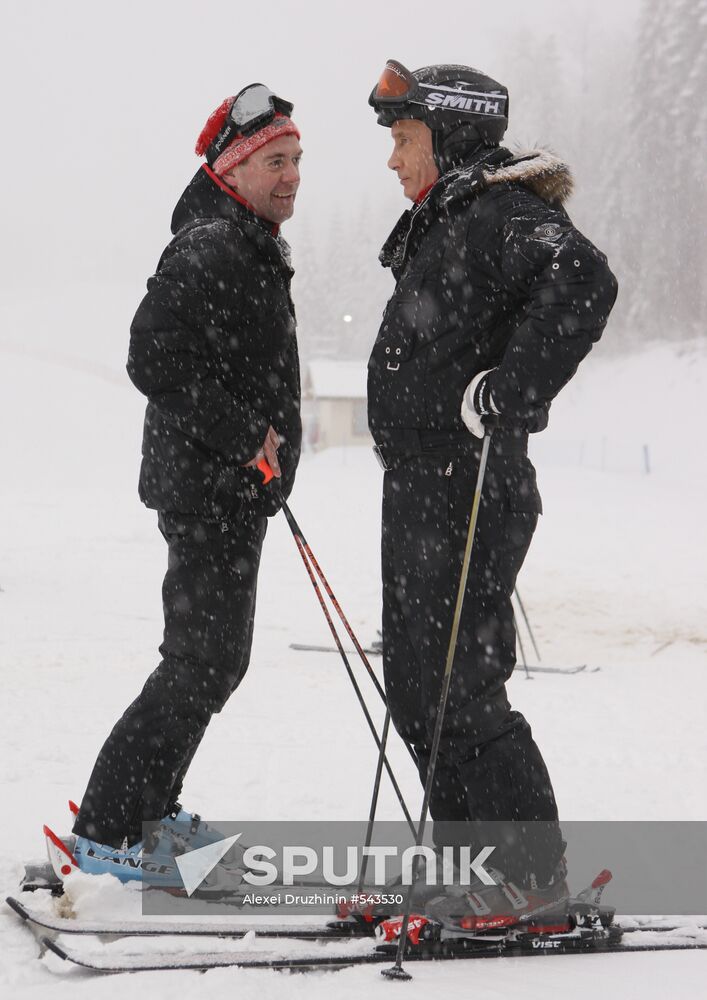 Dmitry Medvedev, Vladimir Putin at ski resort Krasnaya Polyana