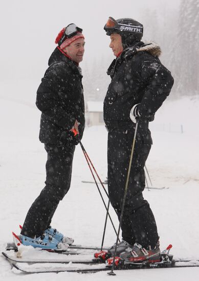 Dmitry Medvedev, Vladimir Putin at ski resort Krasnaya Polyana