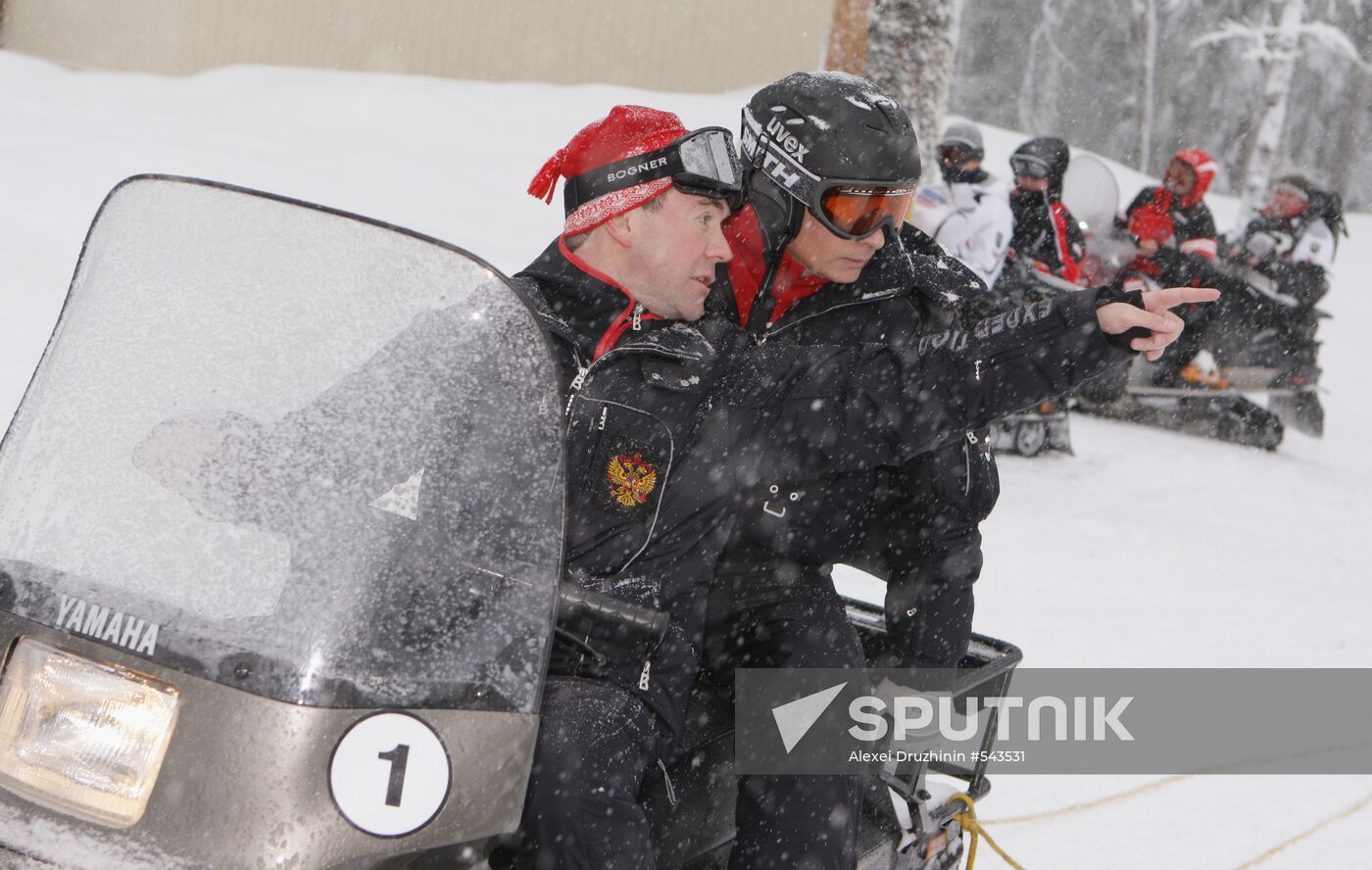 Dmitry Medvedev, Vladimir Putin at ski resort Krasnaya Polyana