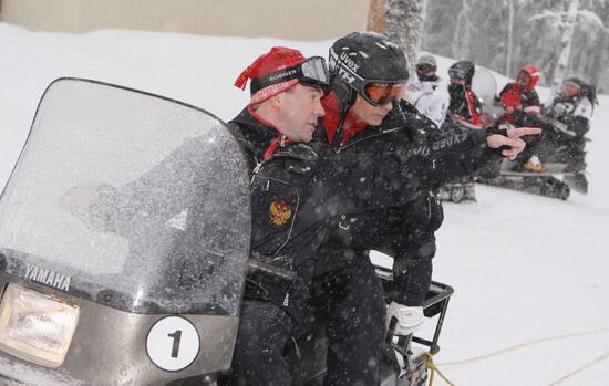 Dmitry Medvedev, Vladimir Putin at ski resort Krasnaya Polyana