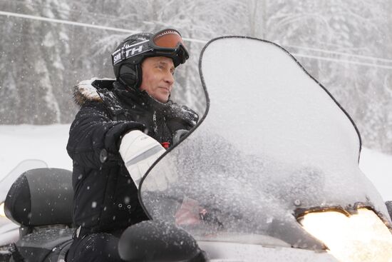 Vladimir Putin at ski resort Krasnaya Polyana