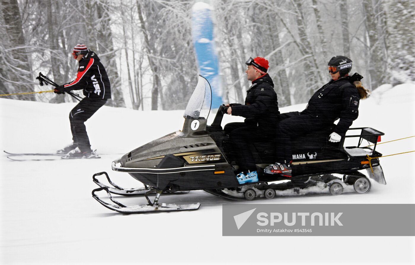 Dmitry Medvedev, Vladimir Putin at ski resort Krasnaya Polyana