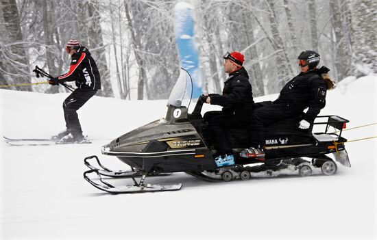 Dmitry Medvedev, Vladimir Putin at ski resort Krasnaya Polyana