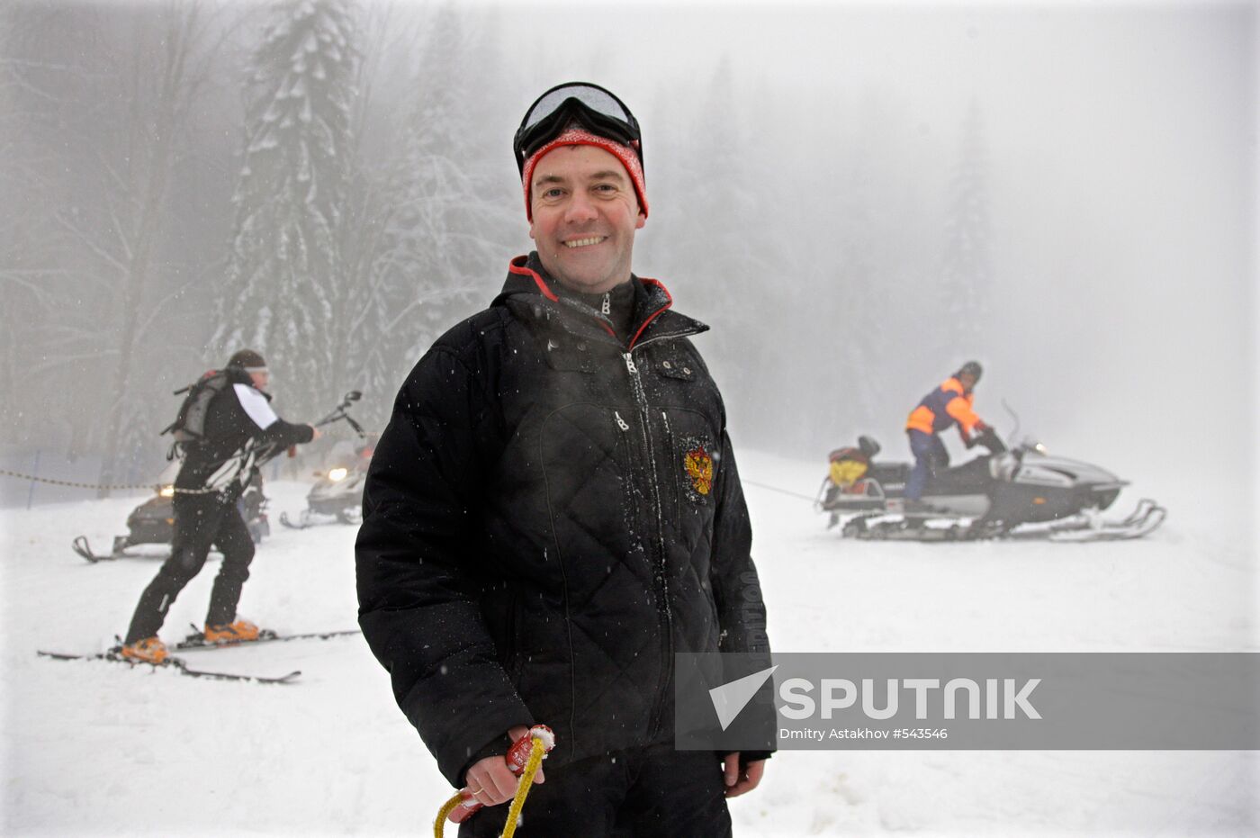 Dmitry Medvedev at ski resort Krasnaya Polyana