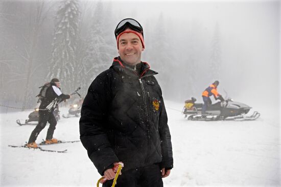 Dmitry Medvedev at ski resort Krasnaya Polyana