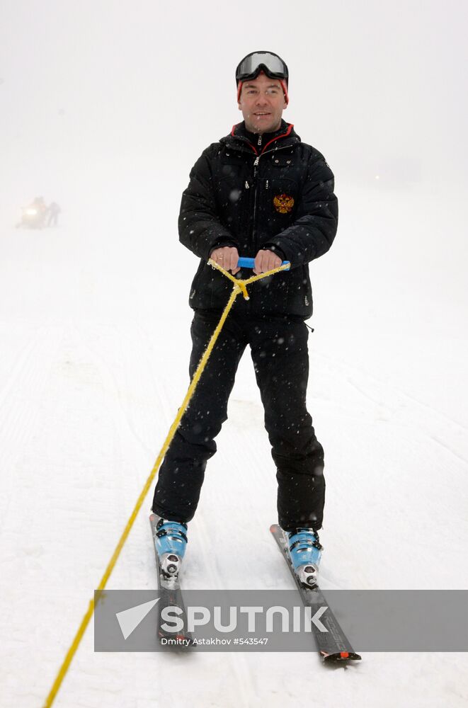 Dmitry Medvedev at ski resort Krasnaya Polyana