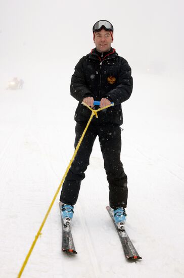 Dmitry Medvedev at ski resort Krasnaya Polyana