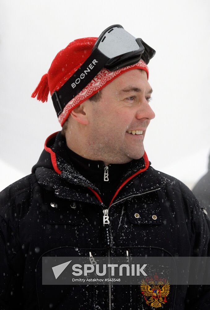 Dmitry Medvedev at ski resort Krasnaya Polyana