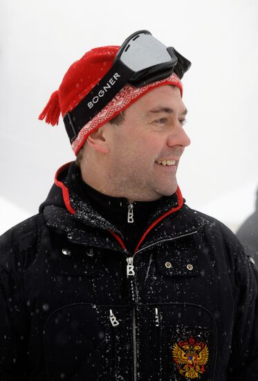 Dmitry Medvedev at ski resort Krasnaya Polyana