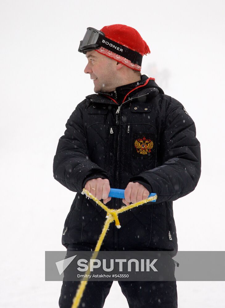 Dmitry Medvedev at ski resort Krasnaya Polyana