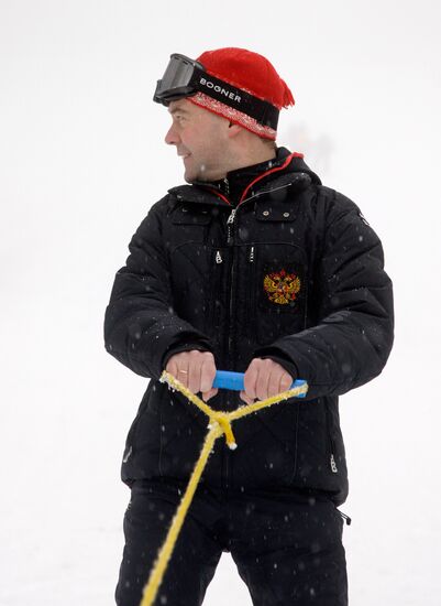 Dmitry Medvedev at ski resort Krasnaya Polyana
