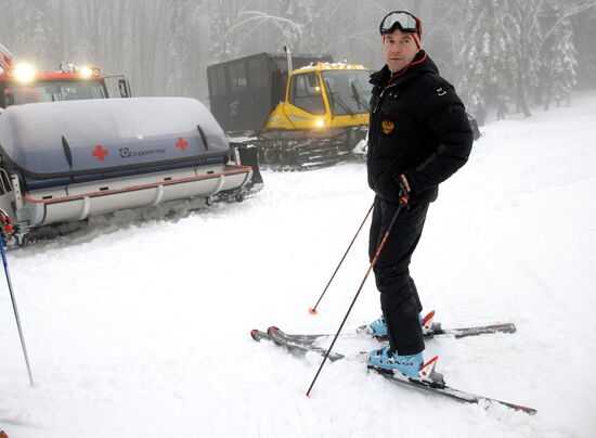 Dmitry Medvedev at ski resort Krasnaya Polyana