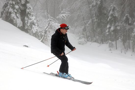 Dmitry Medvedev at ski resort Krasnaya Polyana