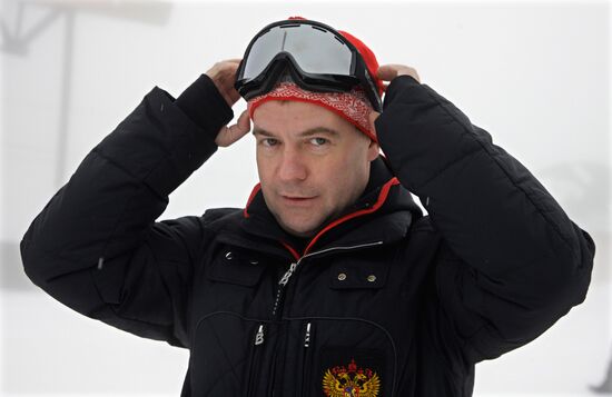 Dmitry Medvedev at ski resort Krasnaya Polyana