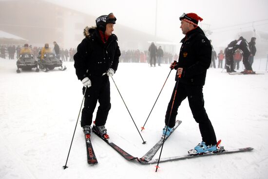 Dmitry Medvedev, Vladimir Putin at ski resort Krasnaya Polyana