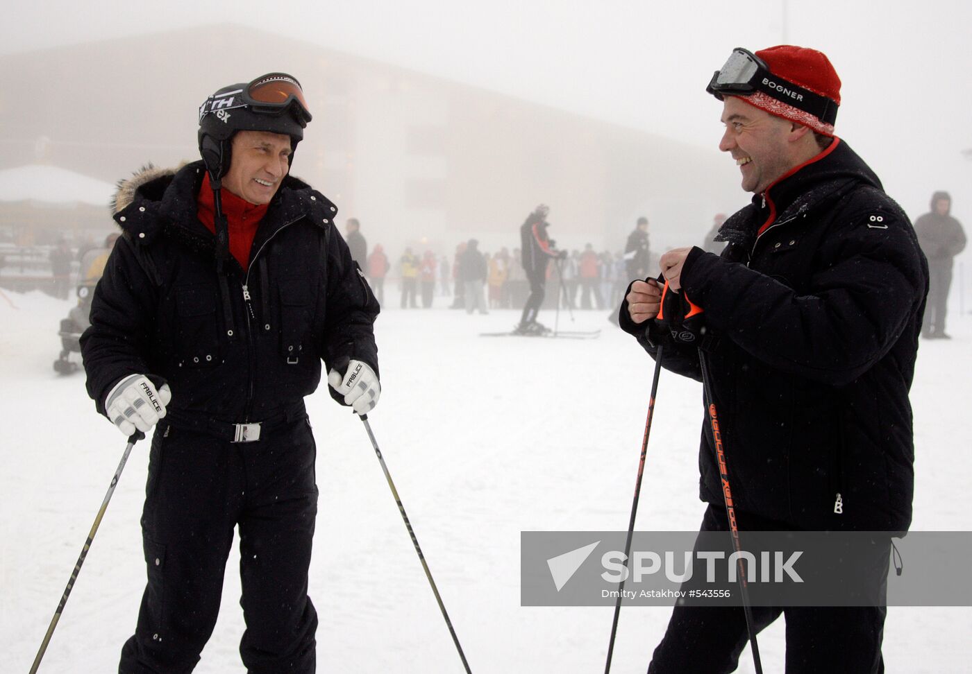 Dmitry Medvedev, Vladimir Putin at ski resort Krasnaya Polyana