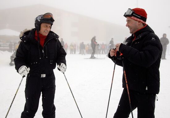 Dmitry Medvedev, Vladimir Putin at ski resort Krasnaya Polyana