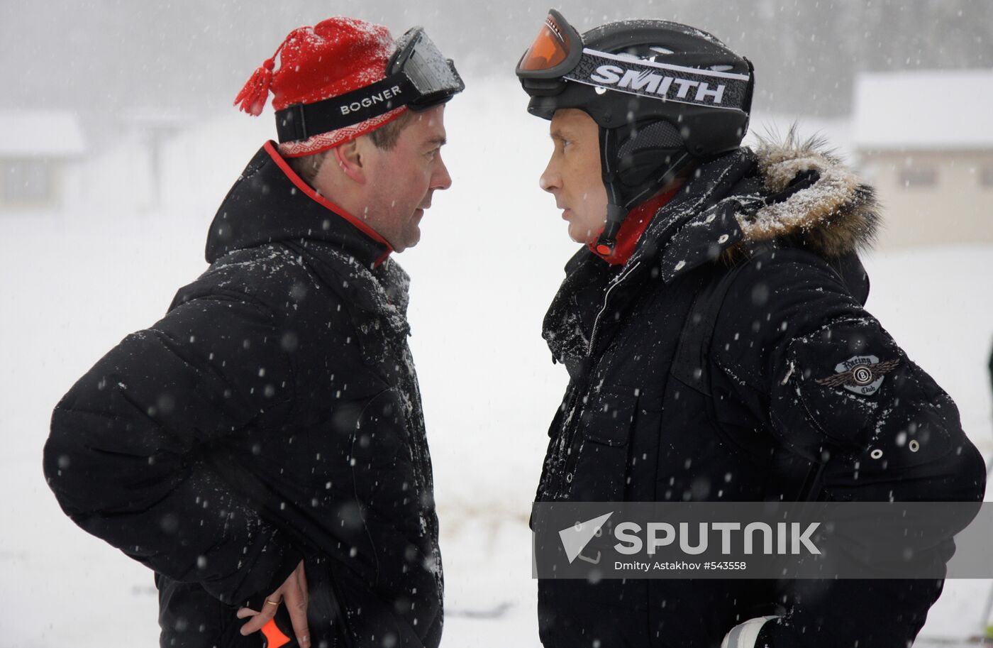 Dmitry Medvedev, Vladimir Putin at ski resort Krasnaya Polyana