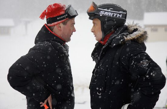 Dmitry Medvedev, Vladimir Putin at ski resort Krasnaya Polyana