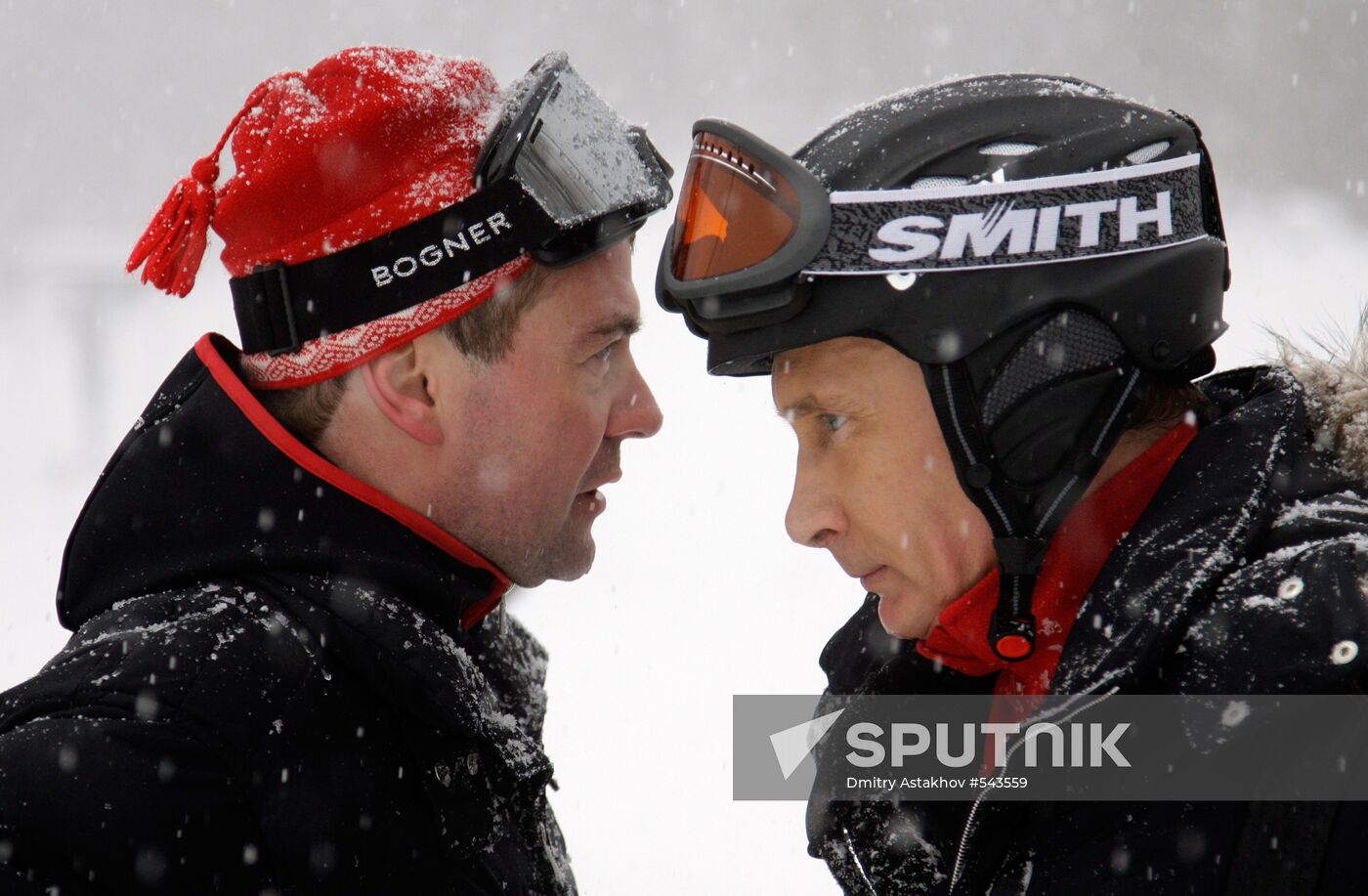 Dmitry Medvedev, Vladimir Putin at ski resort Krasnaya Polyana