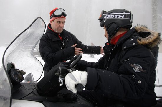 Dmitry Medvedev, Vladimir Putin at ski resort Krasnaya Polyana