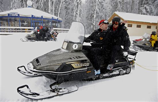 Dmitry Medvedev, Vladimir Putin at ski resort Krasnaya Polyana