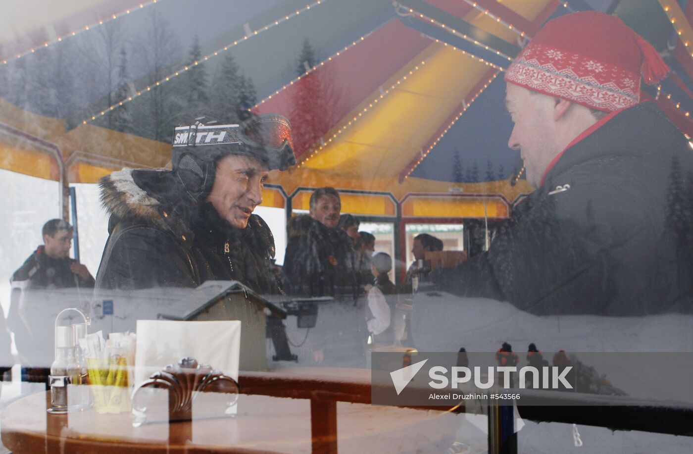 Dmitry Medvedev, Vladimir Putin at ski resort Krasnaya Polyana