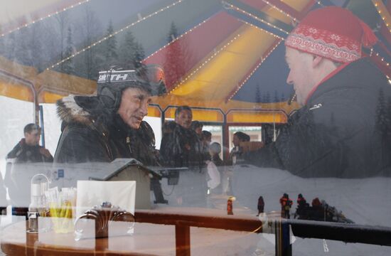 Dmitry Medvedev, Vladimir Putin at ski resort Krasnaya Polyana