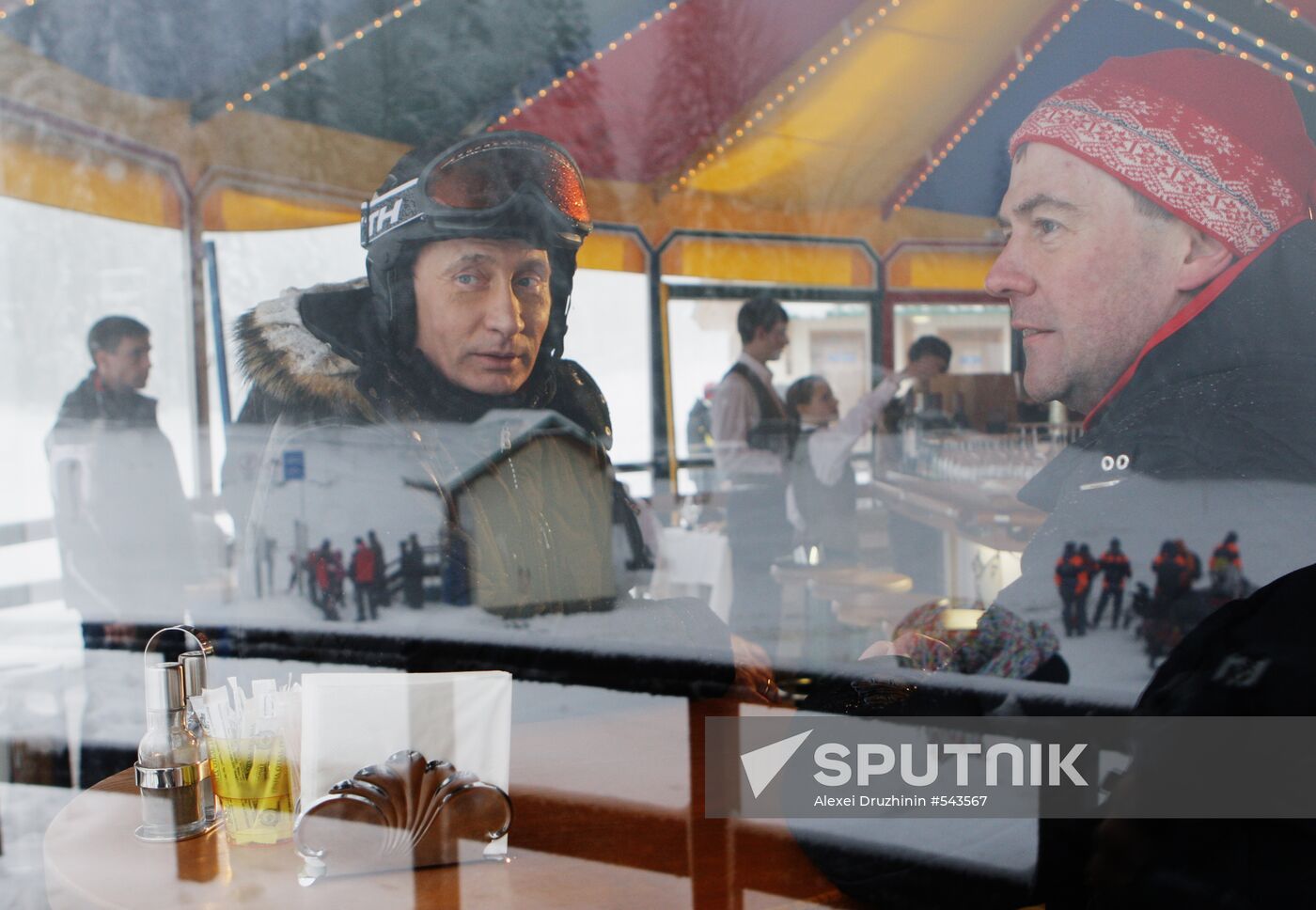 Dmitry Medvedev, Vladimir Putin at ski resort Krasnaya Polyana