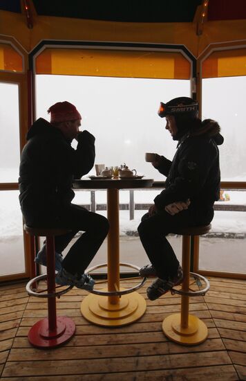 Dmitry Medvedev, Vladimir Putin at ski resort Krasnaya Polyana