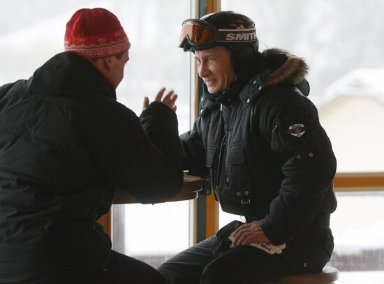 Dmitry Medvedev, Vladimir Putin at ski resort Krasnaya Polyana