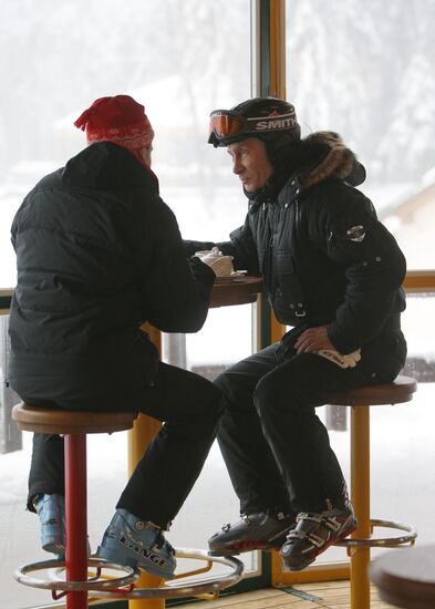 Dmitry Medvedev, Vladimir Putin at ski resort Krasnaya Polyana