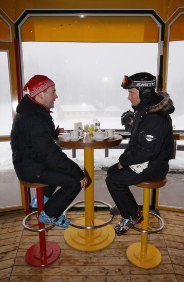 Dmitry Medvedev, Vladimir Putin at ski resort Krasnaya Polyana