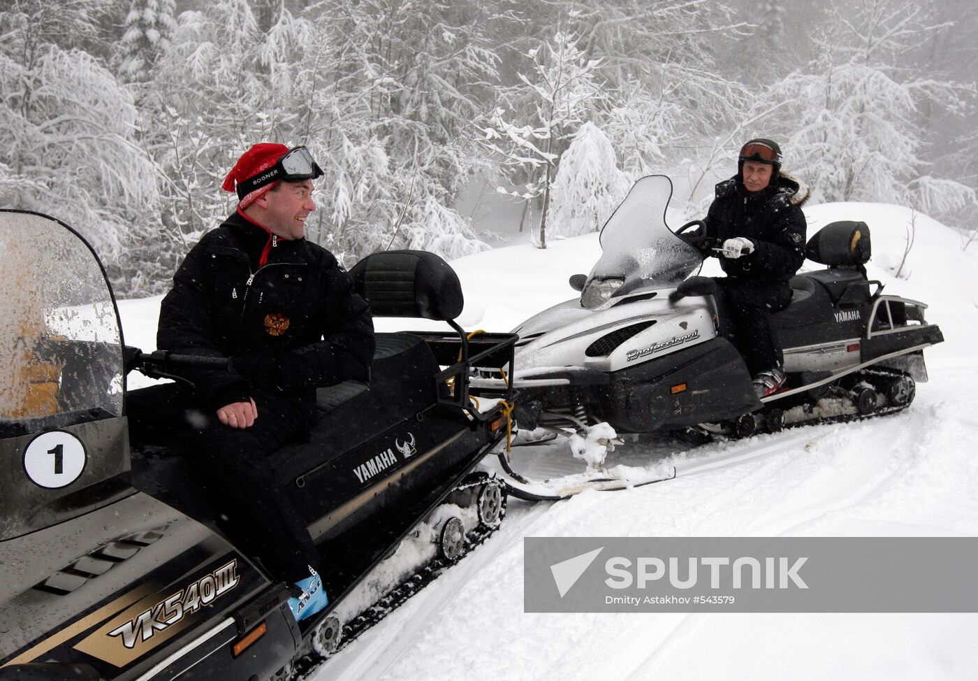 Dmitry Medvedev, Vladimir Putin at ski resort Krasnaya Polyana