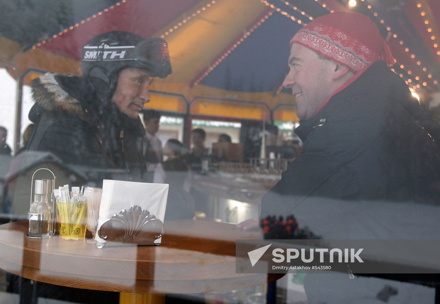 Dmitry Medvedev, Vladimir Putin at ski resort Krasnaya Polyana