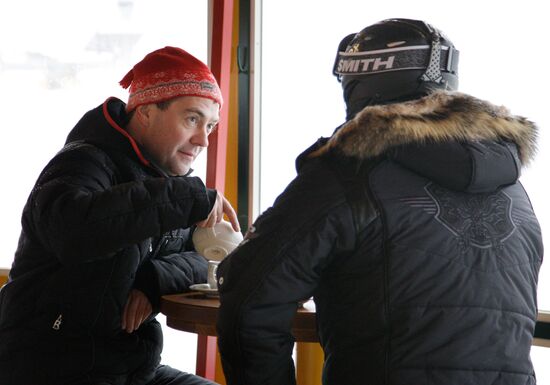 Dmitry Medvedev, Vladimir Putin at ski resort Krasnaya Polyana