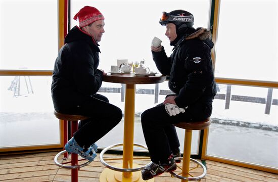 Dmitry Medvedev, Vladimir Putin at ski resort Krasnaya Polyana