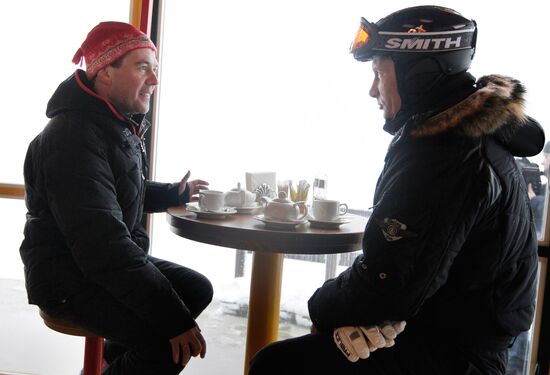 Dmitry Medvedev, Vladimir Putin at ski resort Krasnaya Polyana