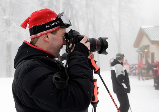 Dmitry Medvedev at ski resort Krasnaya Polyana